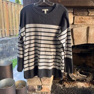 Orvis Black and Gray Striped Sweater Medium Cotton/Cashmere